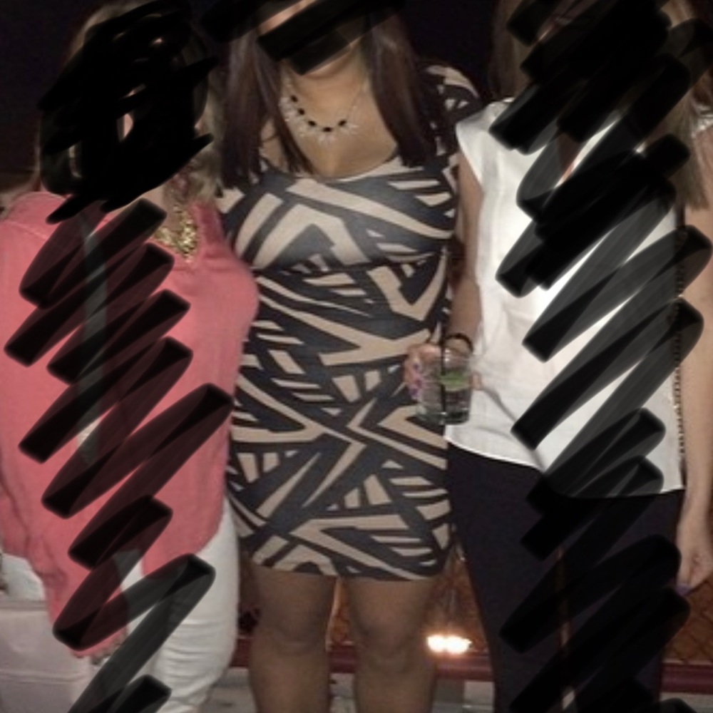 Black/tan geometric dress